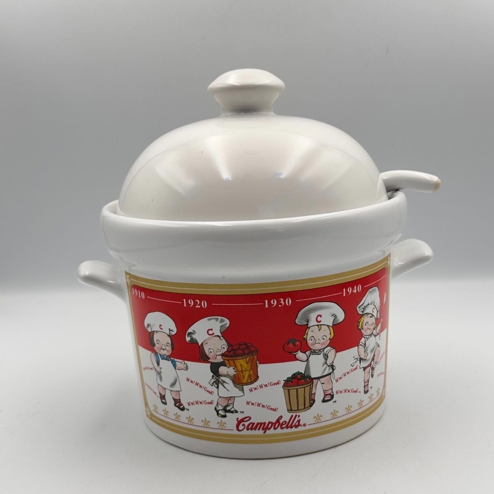 B-TP-CAMPBELL Soup Serving Bowl Tureen with Lid & Ladle Houston Harvest 2001